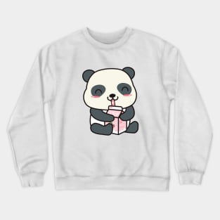 Kawaii Panda Enjoying Strawberry Milk Crewneck Sweatshirt